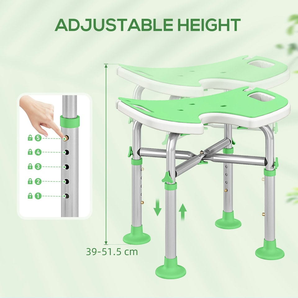 image 1 of HOMCOM Aluminium Shower Stool for Elderly Disabled Non-Slip Bath Stool Green
