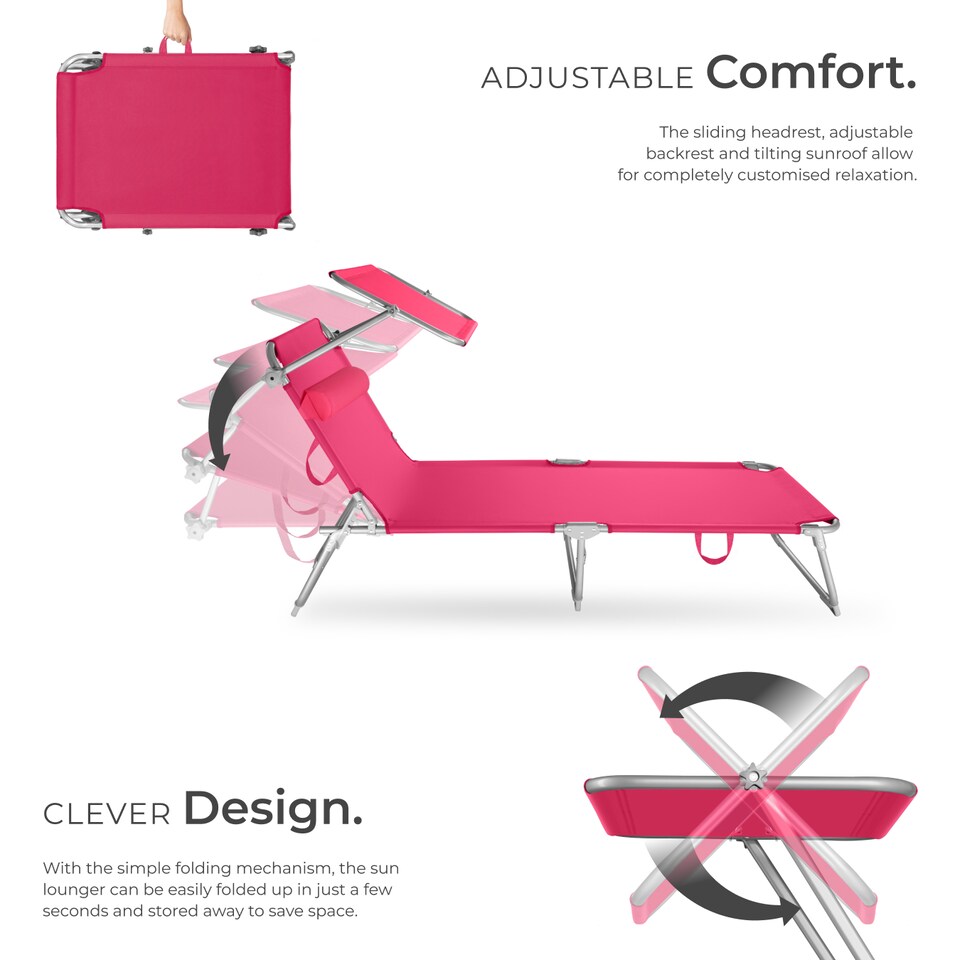 image 1 of Sun Loungers Set of 2 - foldable, sunroof, 4-step backrest, head cushion | Pink | pink | 2