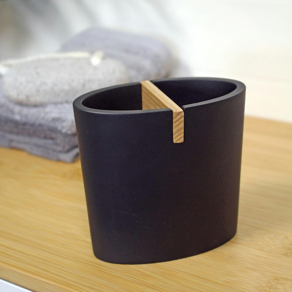 image 1 of Showerdrape Sonata Black & Bamboo Toothbrush Holder