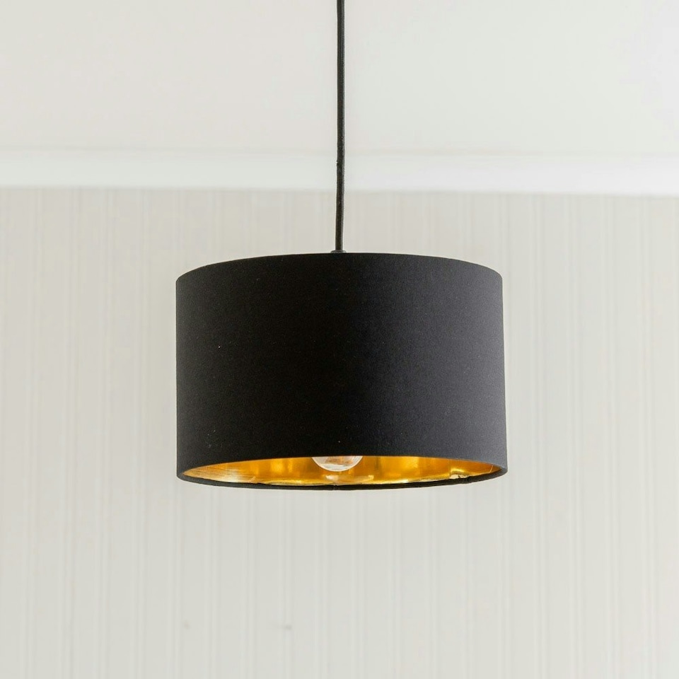 image 1 of ValueLights Reni Black Fabric Gold Inner Lamp Shade & Bulb Black