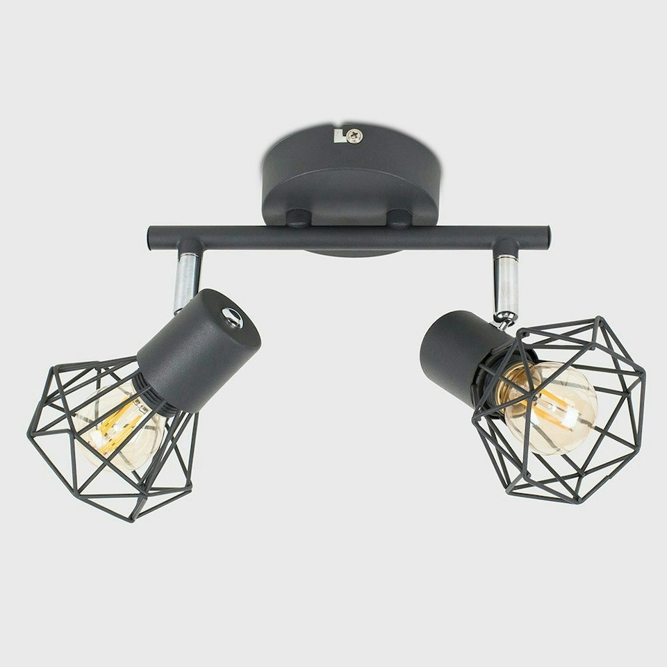 image 1 of ValueLights Retro Style 2 Way Metal Basket Cage Ceiling Spotlight In Pewter Grey Finish