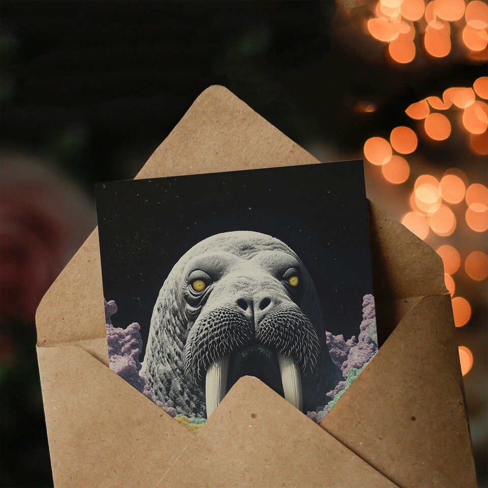 image 1 of The Walrus Cavern Surreal Alien Landscape Stars Birthday Greeting Card