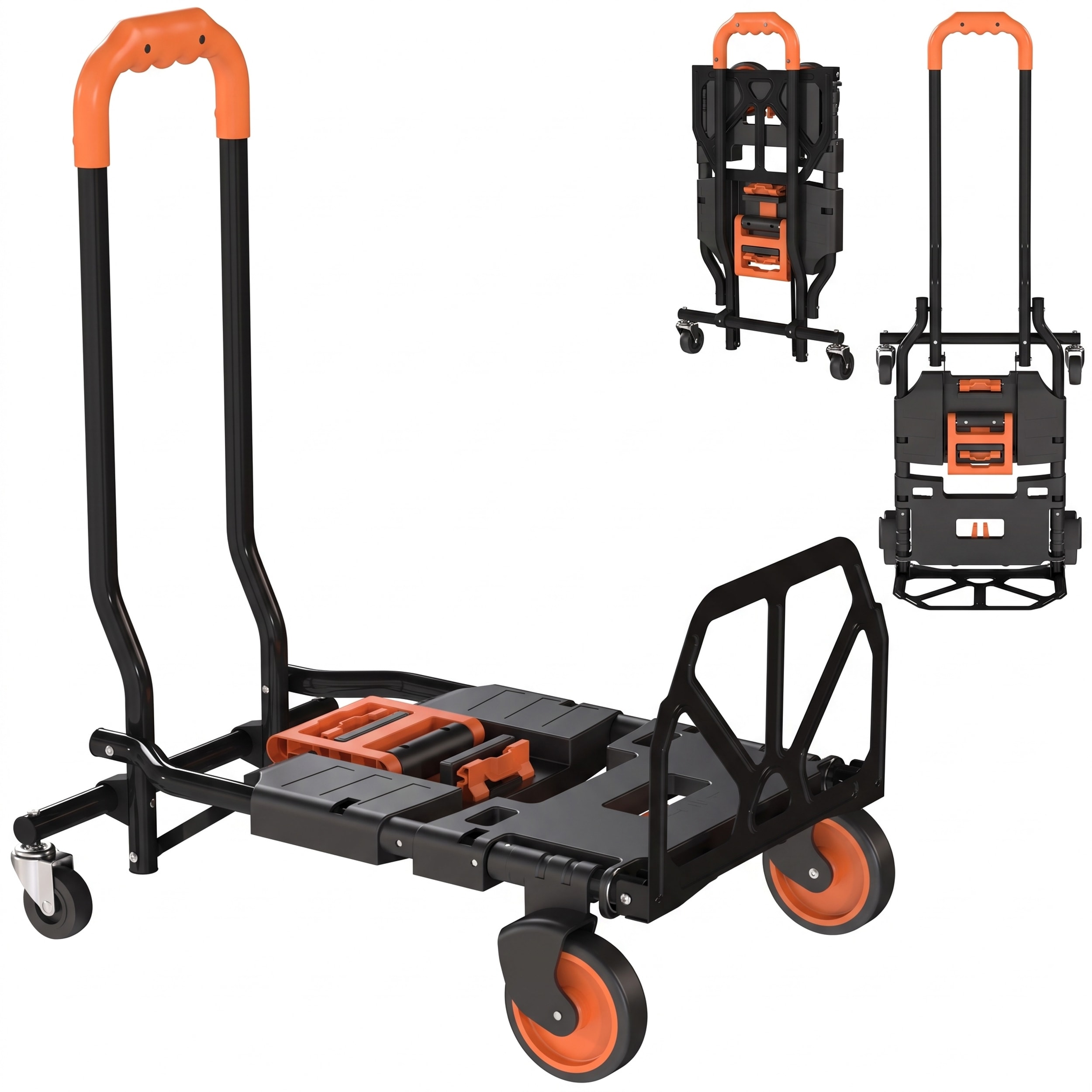 HOMCOM Multi-Purpose Foldable Trolley, Black and Orange, Black