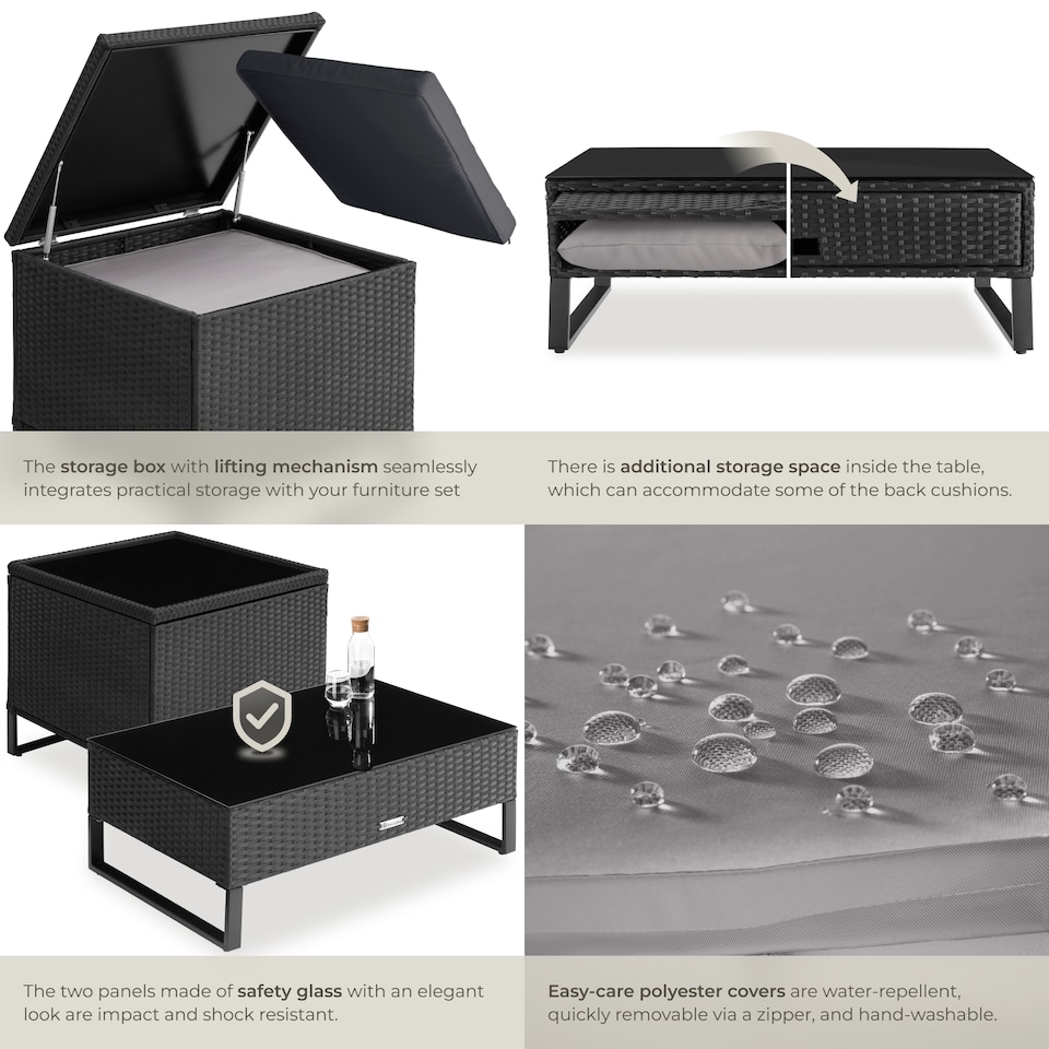 image 1 of Garden Furniture Set Ostuni - for 4 people, large storage box, table, thick cushions | Black | black | 128.5 x 66 x 63.5 cm | 1