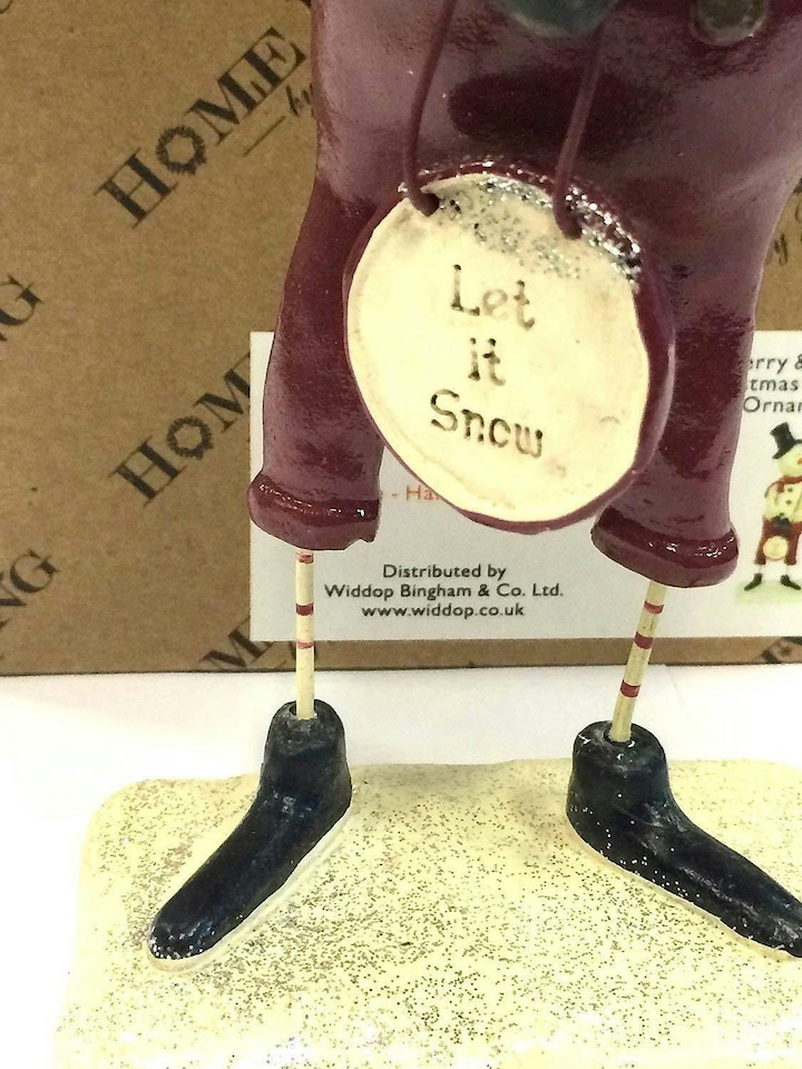 image 1 of Merry & Bright Christmas Snowman 'Let It Snow' Statue Ornament