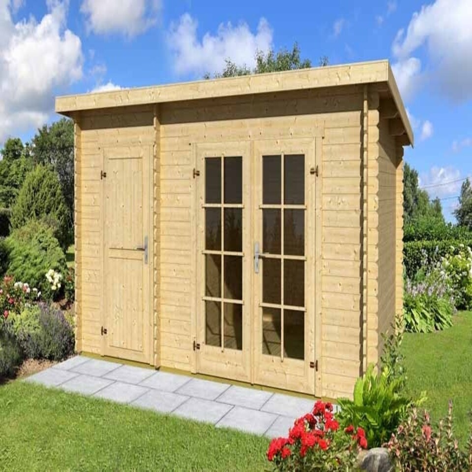 image 1 of Belmont 1-Log Cabin, Wooden Garden Room, Timber Summerhouse, Home Office - L420 x W288.8 x H222.3 cm Brown