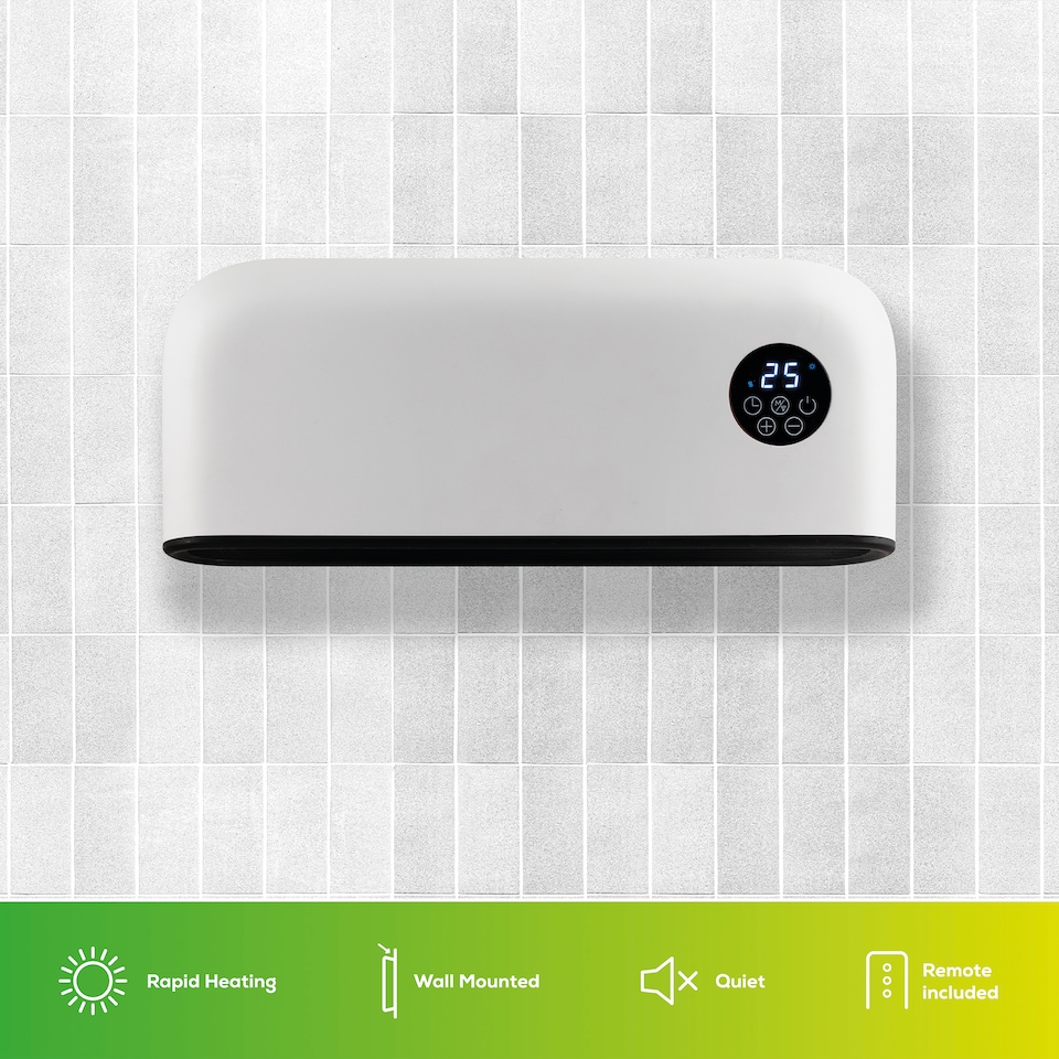 image 1 of TCP Smart Downflow Ceramic Wall Mounted Heater 2000W, Ideal For Bathrooms and Small Rooms
