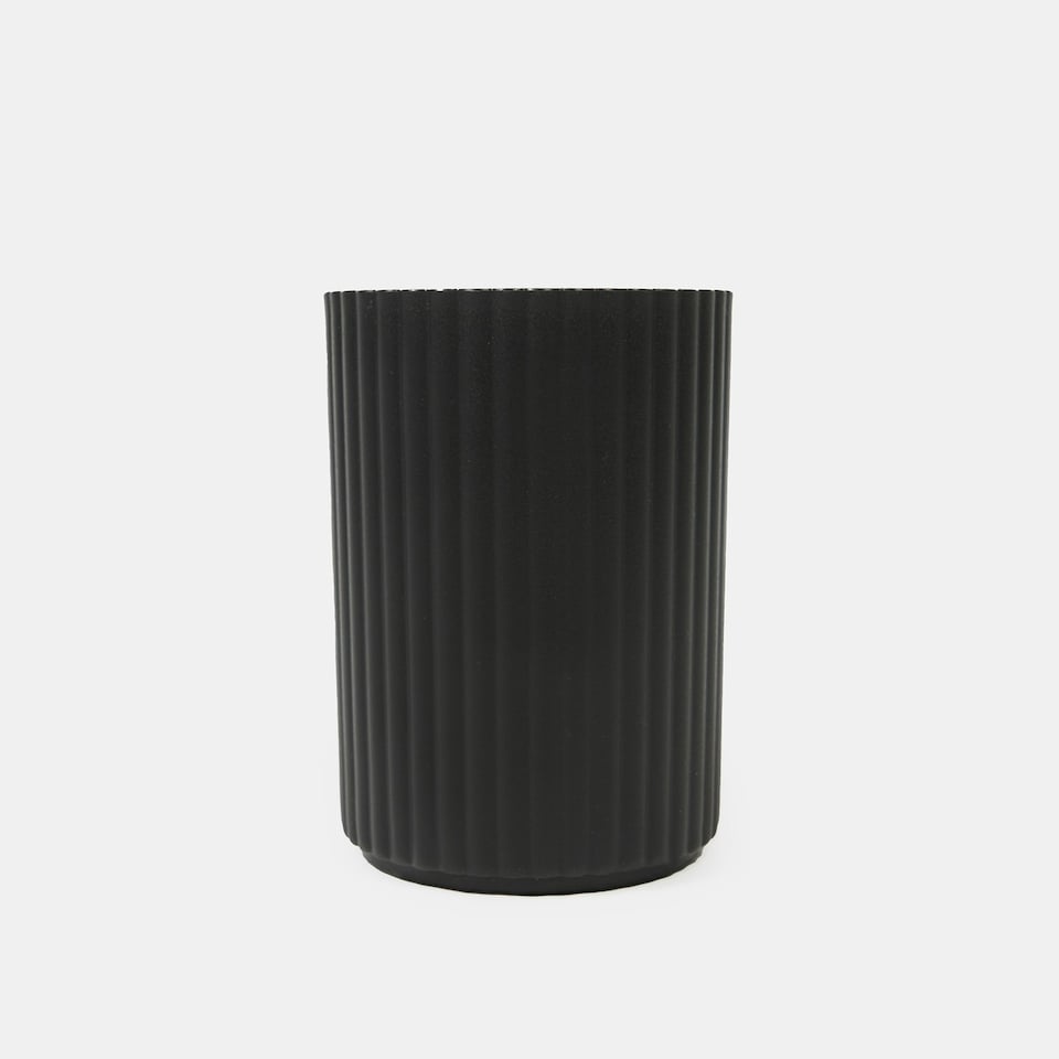 image 1 of OHS 4 Piece Ribbed Bathroom Set Soap Dish Dispenser Toothbrush Holder Tumbler Toilet Brush Accessories Organiser - Black