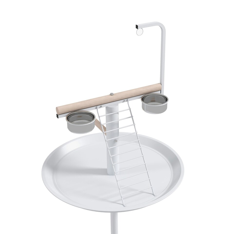 image 1 of PawHut Bird Table with Four Wheels, Perches, Stainless Steel Bowls, Round Tray
