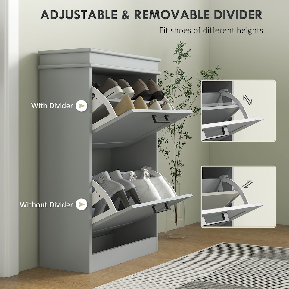 image 1 of HOMCOM Slim Shoe Storage Cabinet with 2 Flip Drawers for Entryway, Grey | Grey