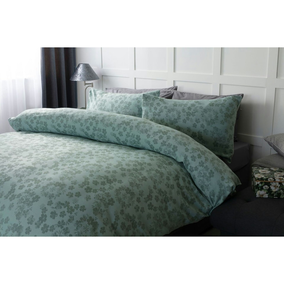 image 1 of Belledorm Flora Jacquard Duvet Cover Set - Duck Egg Blue - Superking