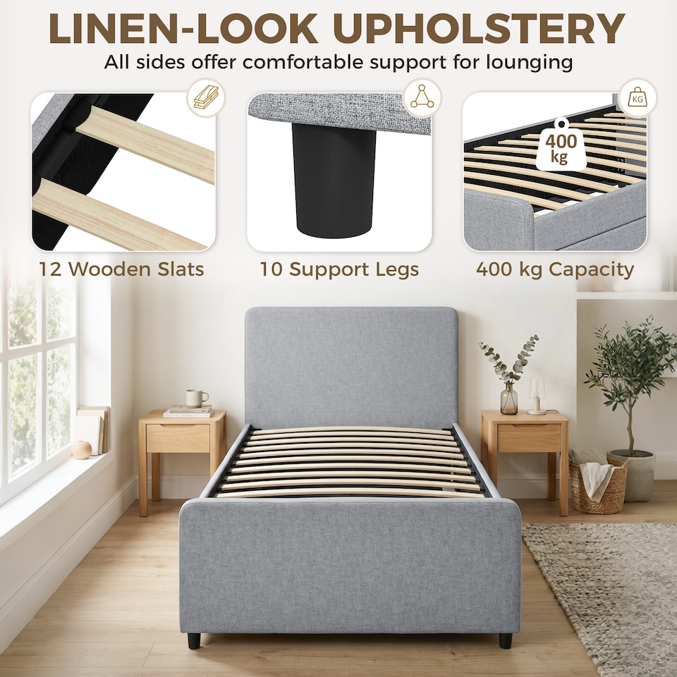 image 1 of HOMCOM 90 x 190 cm Upholstered Single Bed, Pull Out Trundle Bed