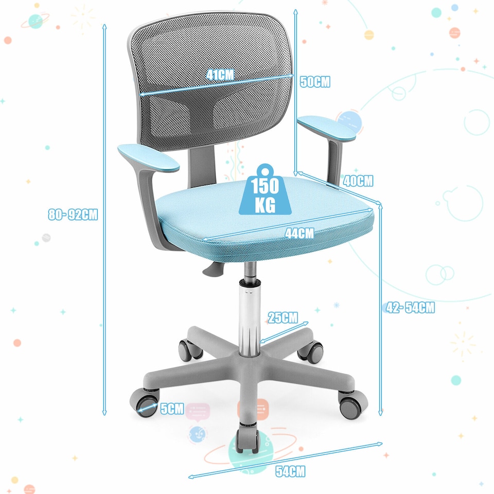 image 1 of COSTWAY Kids Computer Desk Chair Low-Back Task Study Chairs BLue | Blue