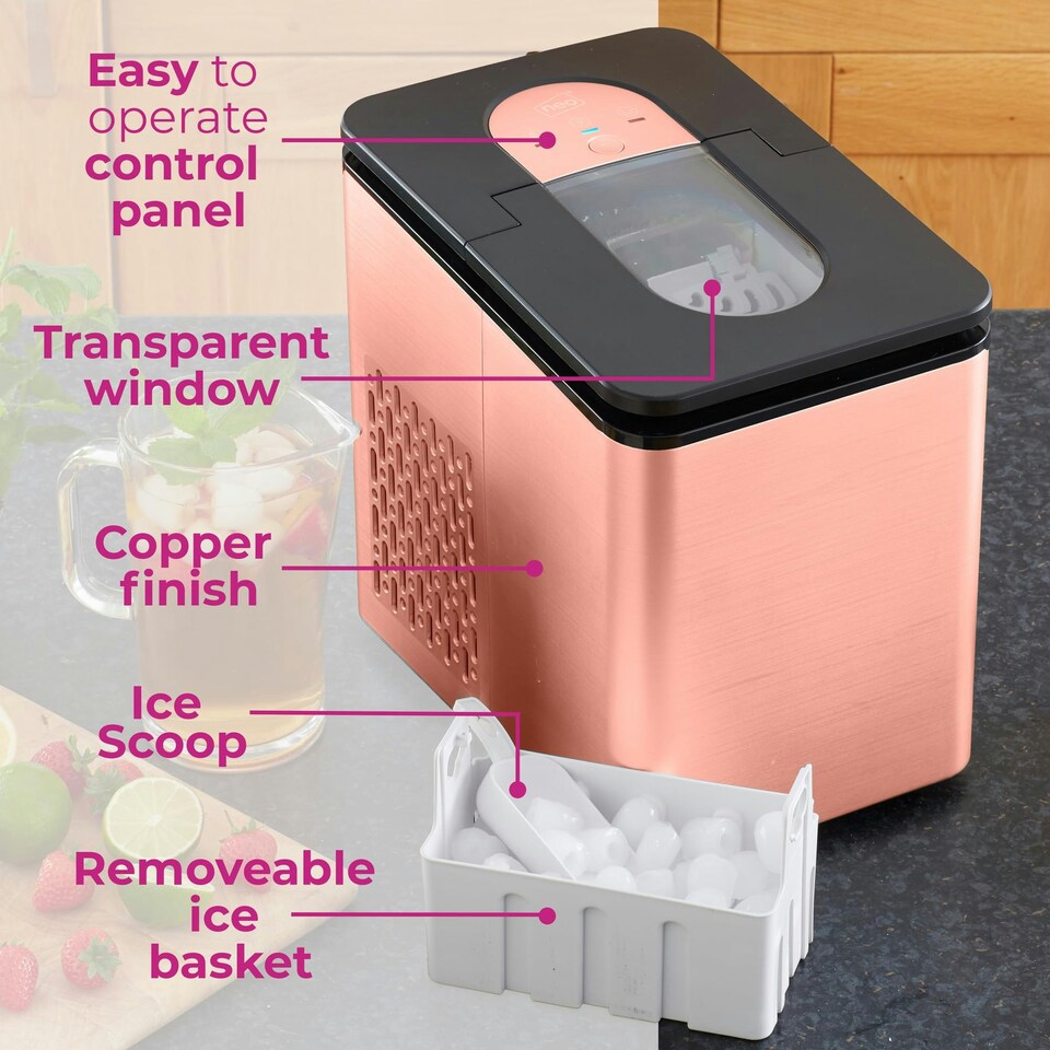 image 1 of Neo 1.7L Automatic Electric Portable Home Kitchen Ice Cube Dispenser Maker Machine Counter Top Cocktails Drink Crusher Cold Freeze (Copper)