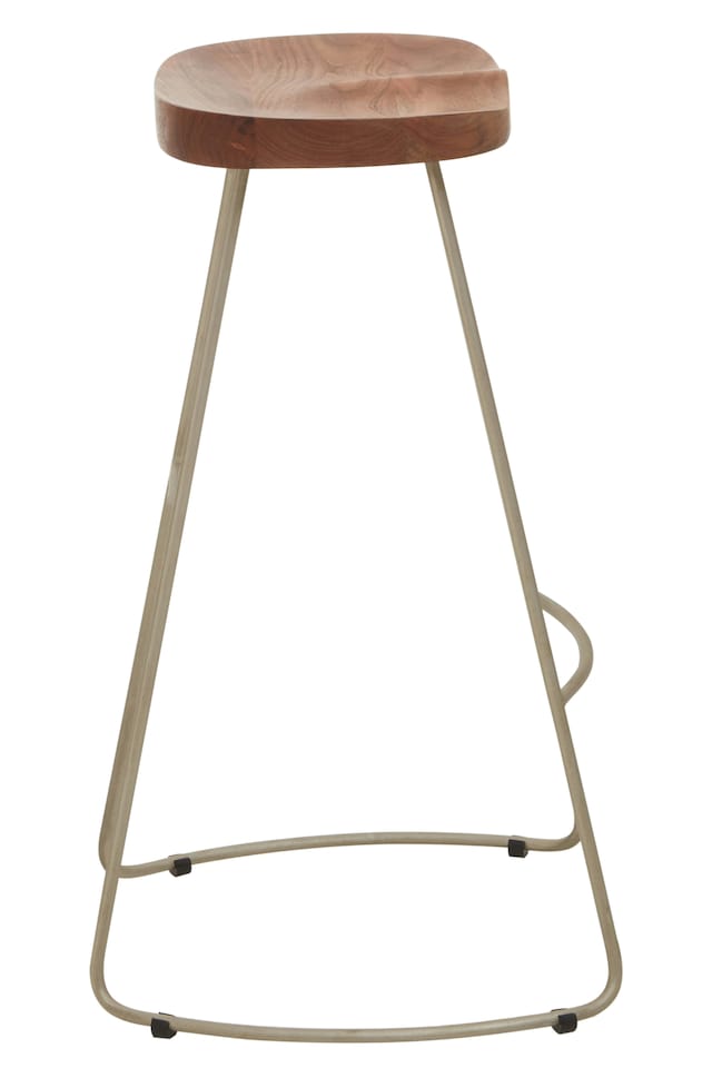 image 1 of Interiors by Premier Luxe Bar Stool With Acacia Wood Seat, Wooden Kitchen Stool, Counter Seat With Iron Footrest, Silver Stool | Cream