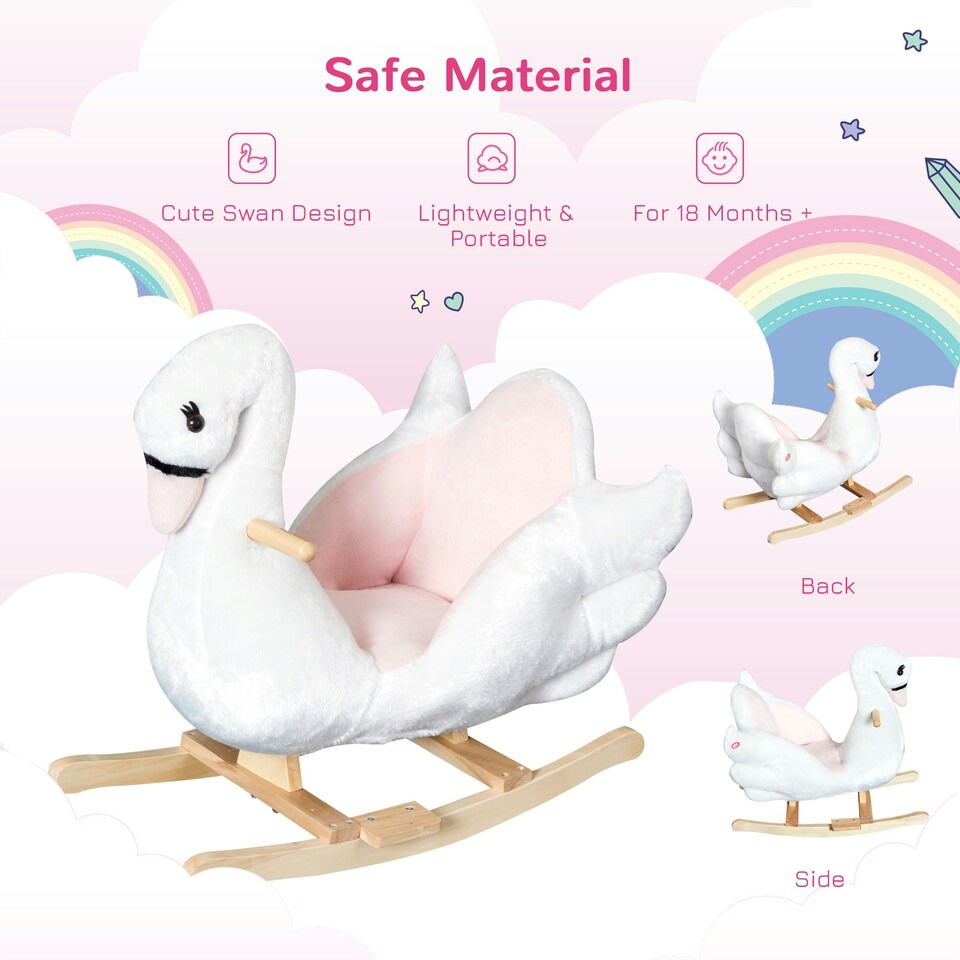 image 1 of HOMCOM Kids Rocking Horse Ride On Swan Toy w/ Music Safety Seat for Toddler