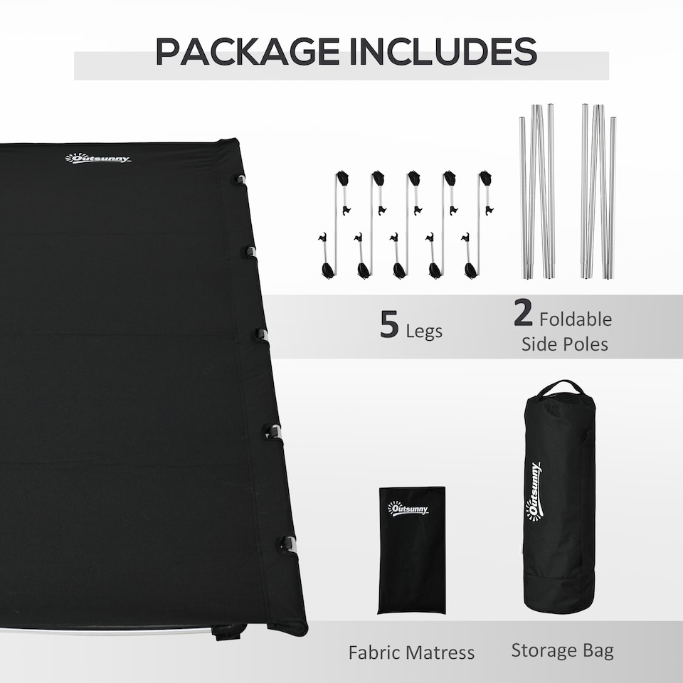 image 1 of Outsunny Lightweight Camping Bed, Aluminium Portable Camp Cot Sleeping Bed with Strong Support 150kg and Carry Bag for Outdoor Overnighter Camping, Hiking, Travel, RV, Black