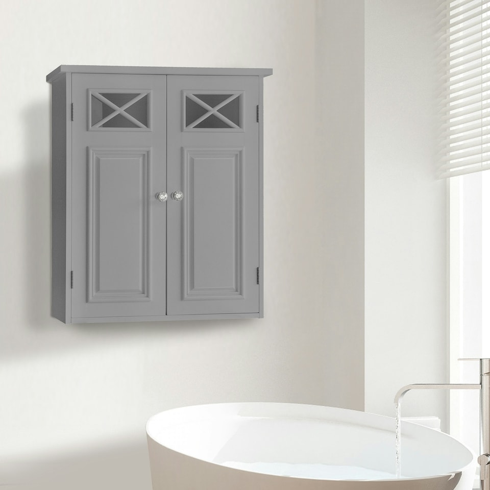 image 1 of Teamson Home Bathroom Wall Cabinet With Two Doors Grey Dawson