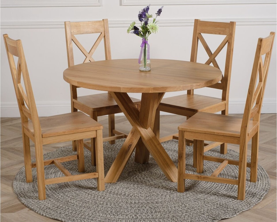 image 1 of Oregon Round Oak Dining Table and 4 Berkeley Chairs | Brown | Brown