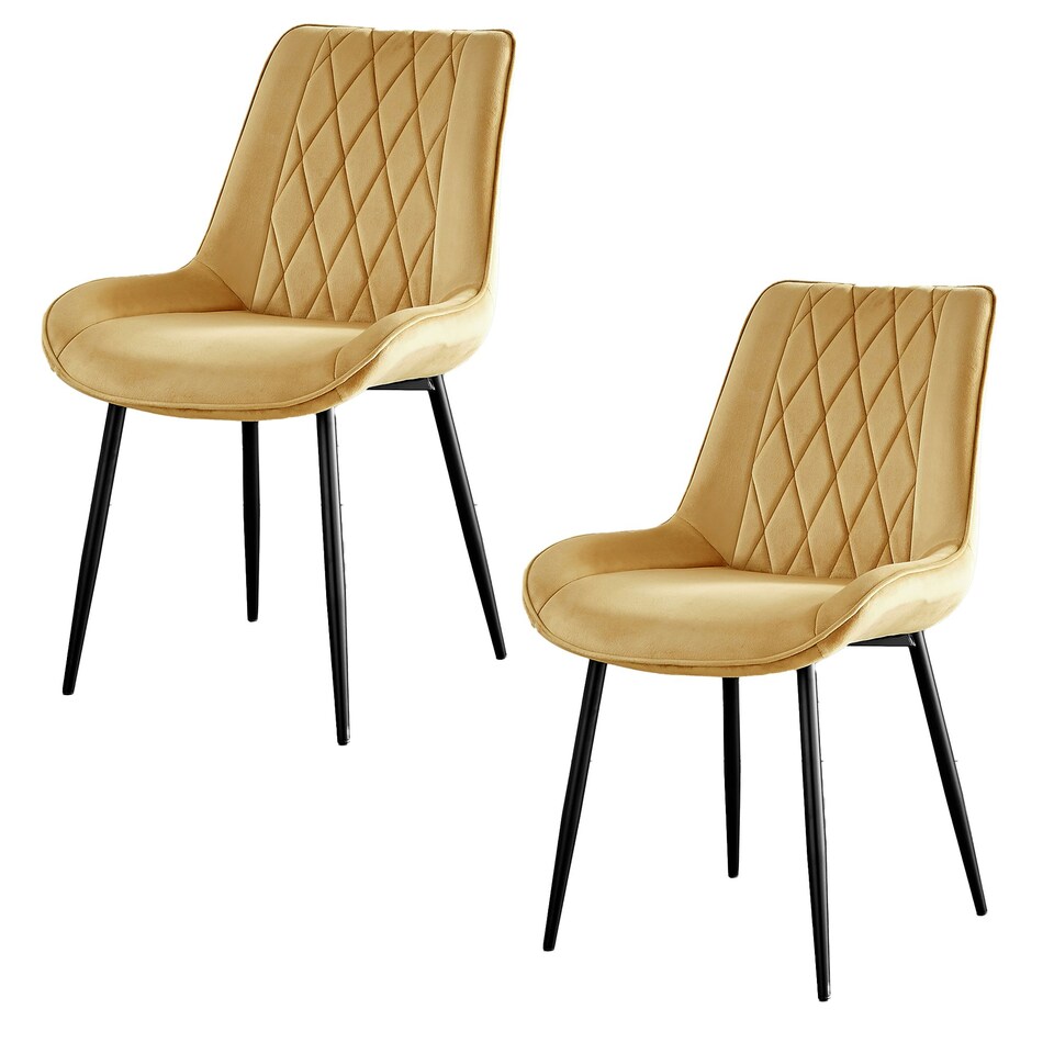 image 1 of Furniturebox 2x Pesaro Mustard Velvet Black Leg Luxury Dining Chairs