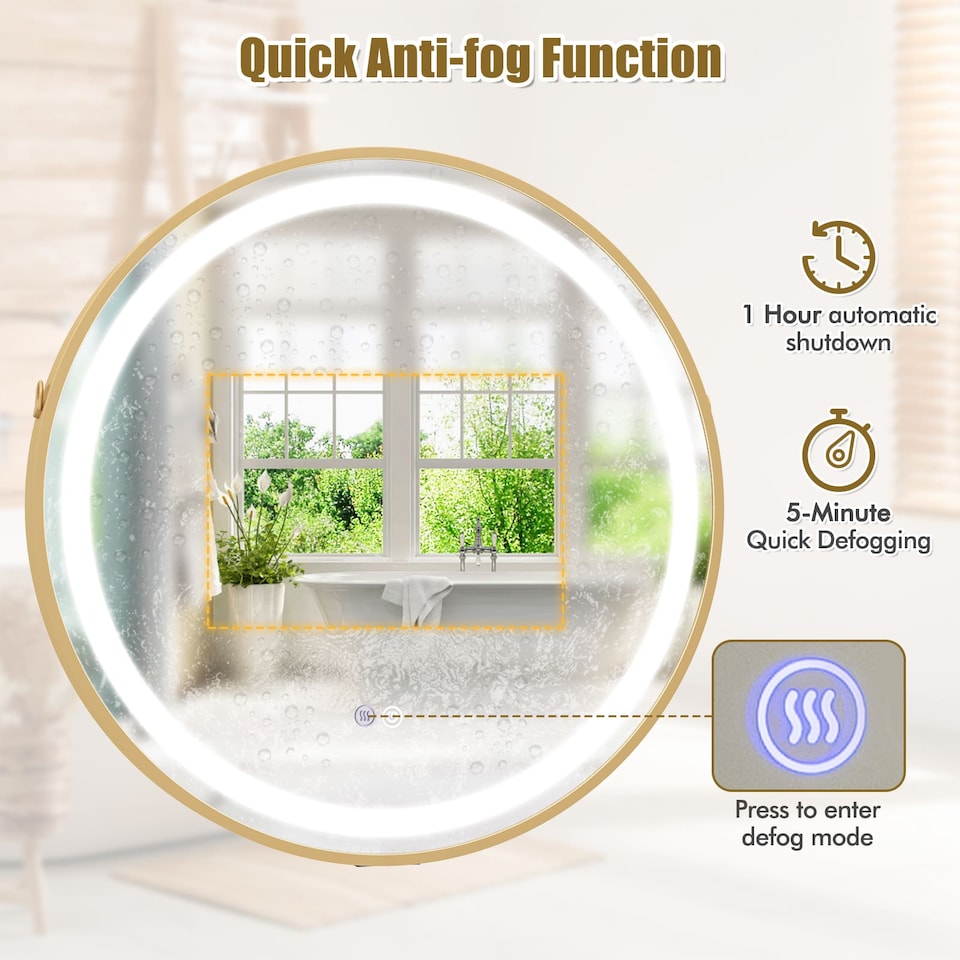 image 1 of COSTWAY Hanging Wall Bathroom Mirror 60 x 60 CM Circle Wall Mirror