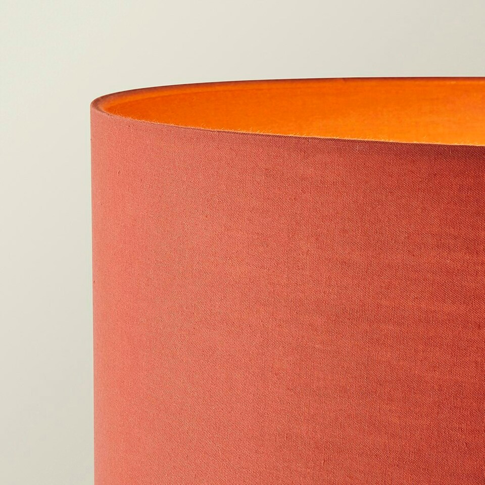 image 1 of ValueLights Christina Rust Red Drum Shade Gold Palm Leaf Detail Single Stem Floor Lamp Gold