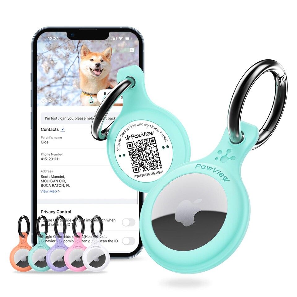 image 1 of AirTag Holder & Collar for Pets GPS Tag & App with Smart QR ID