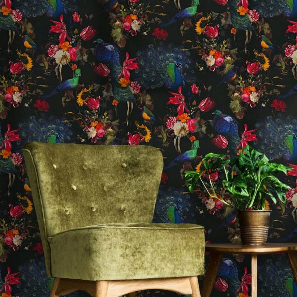 image 1 of Erismann Instawalls Peacock Textured Wallpaper - Multicoloured - 32.1ft x 21in Multi