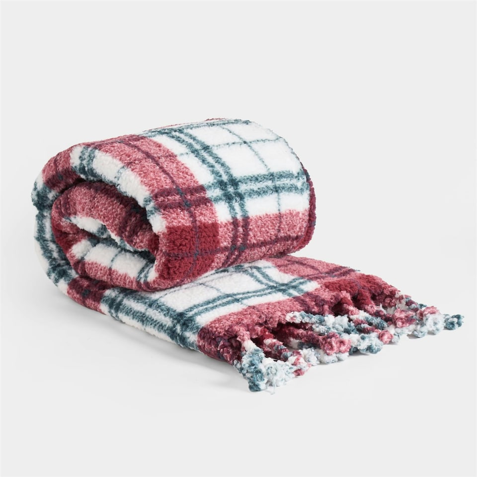 image 1 of OHS Check Tassel Sherpa Throw Soft Blanket - Red/Green Red | Red/Green
