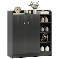 HOMCOM Shoe Storage Cabinet Footwear Rack Stand w/Adjustable Shelves Black | Black | 83L x 30W x 90H cm | 1