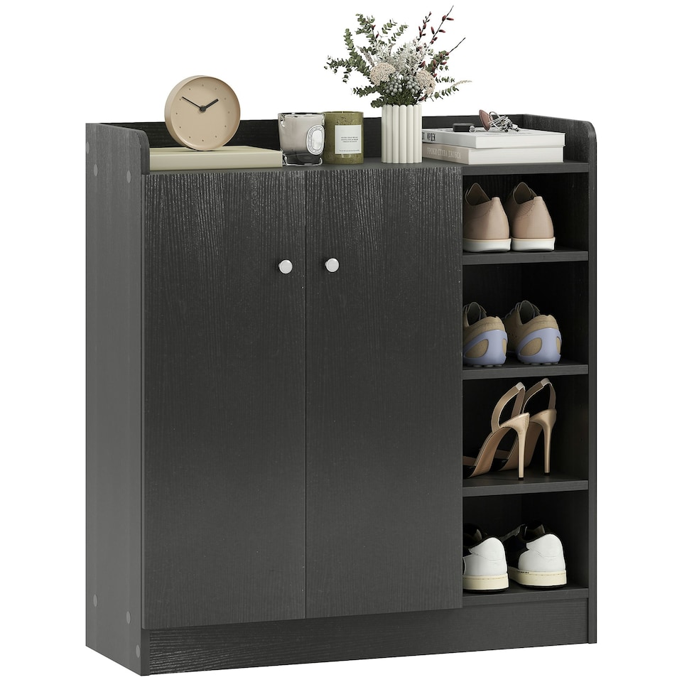 image 1 of HOMCOM Shoe Storage Cabinet Footwear Rack Stand w/Adjustable Shelves Black | Black | 83L x 30W x 90H cm | 1