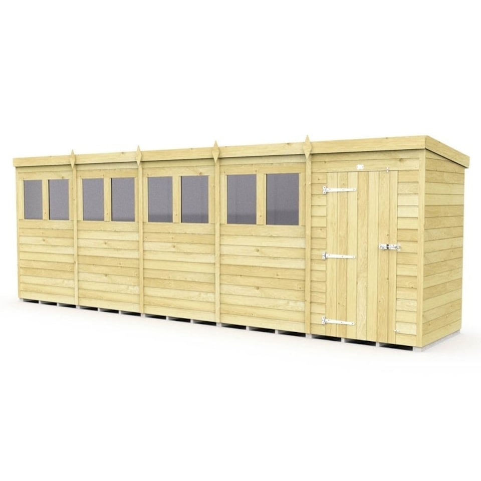 image 1 of 20 x 5 Feet Pent Shed - Single Door With Windows - Wood - L147 x W589 x H201 cm | Brown