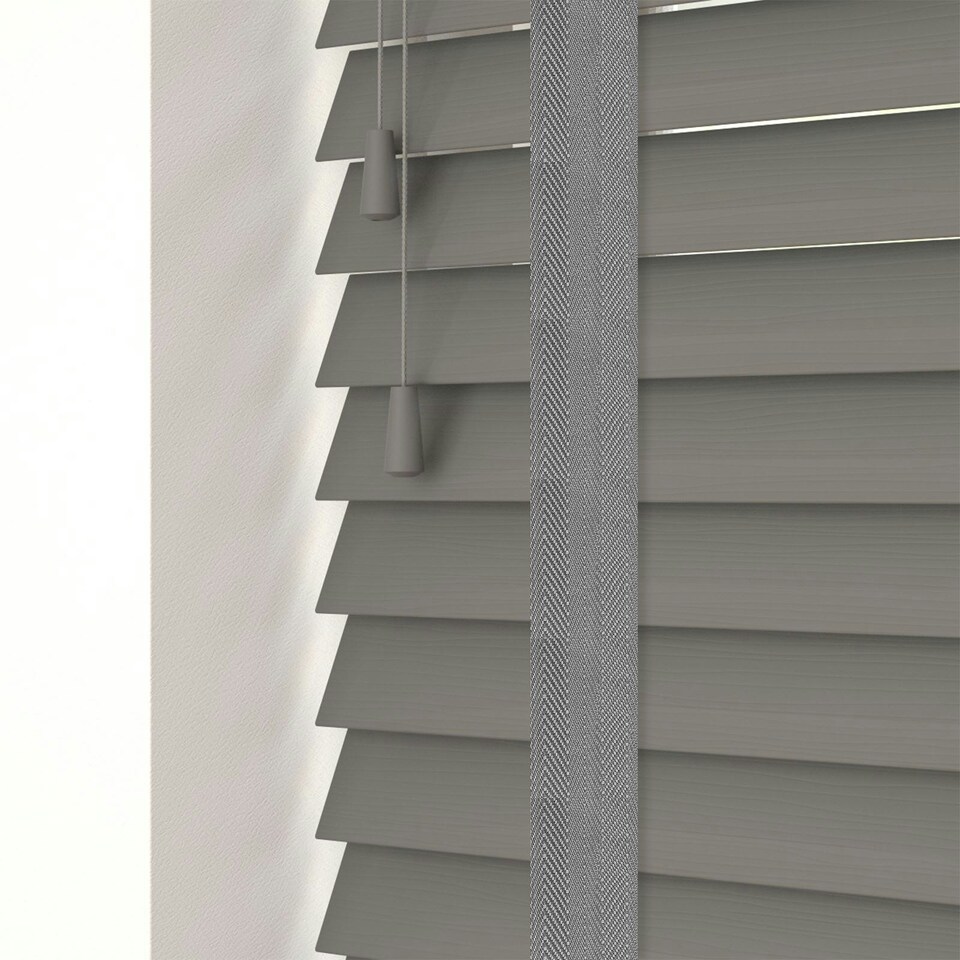 image 1 of 80cm Smooth Grey Faux Wood Venetian Blinds with Tapes (120cm Drop) Grey | Grey