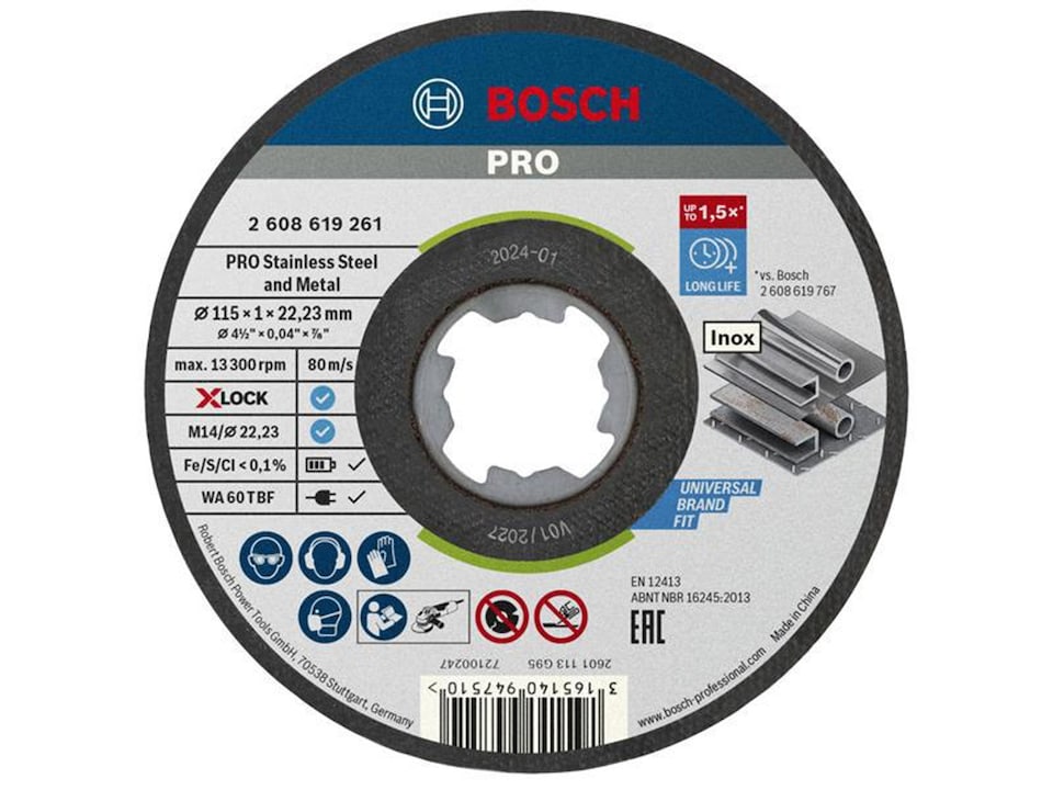 image 1 of Bosch Powertool Accessories Pro Stainless Steel And Metal Bonded Cutting Disc 115 X 1.0 X 22.23mm Tin Of 10