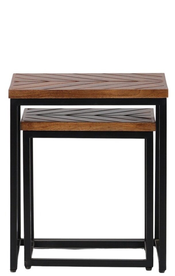 image 1 of Parquet Nest of 2 Tables - Mango Wood/Iron - L40 x W45 x H52 cm - PP Finish