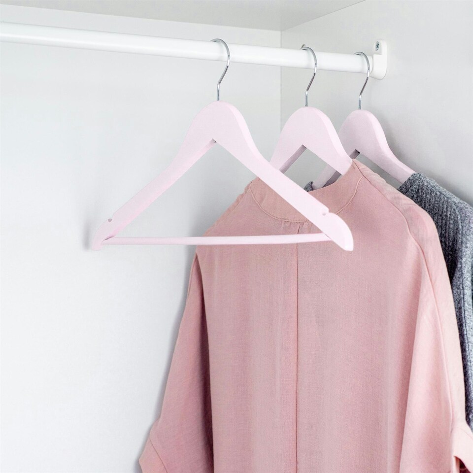 image 1 of Harbour Housewares Wooden Childrens Clothes Hanger - Light Pink - Pack of 10 - Wooden Hanger Coat Hanger Suit Hanger Jacket Hanger Shirt Hanger Trouser Hanger