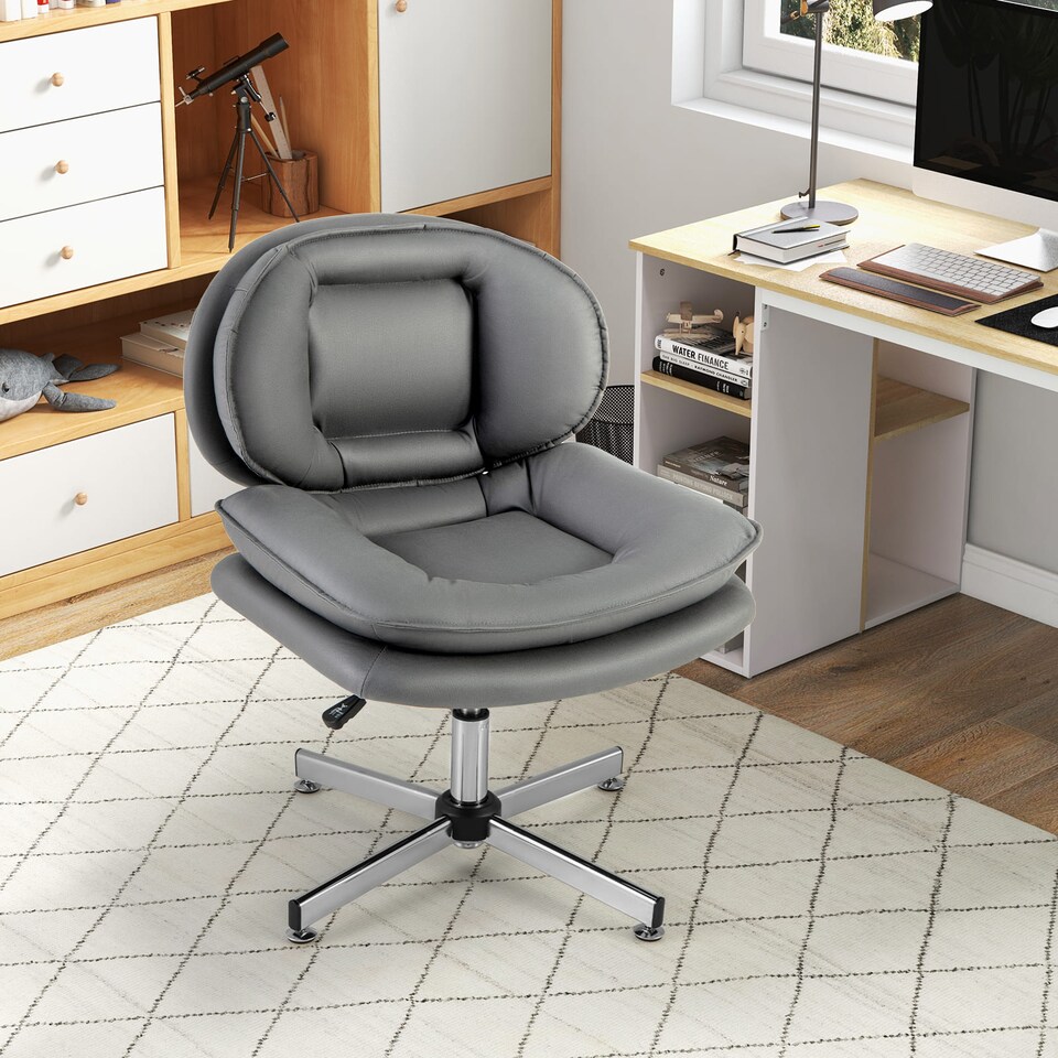 image 1 of COSTWAY Home Office Chair Swivel Desk Chair Height Adjustable Task Vanity Chair-Grey