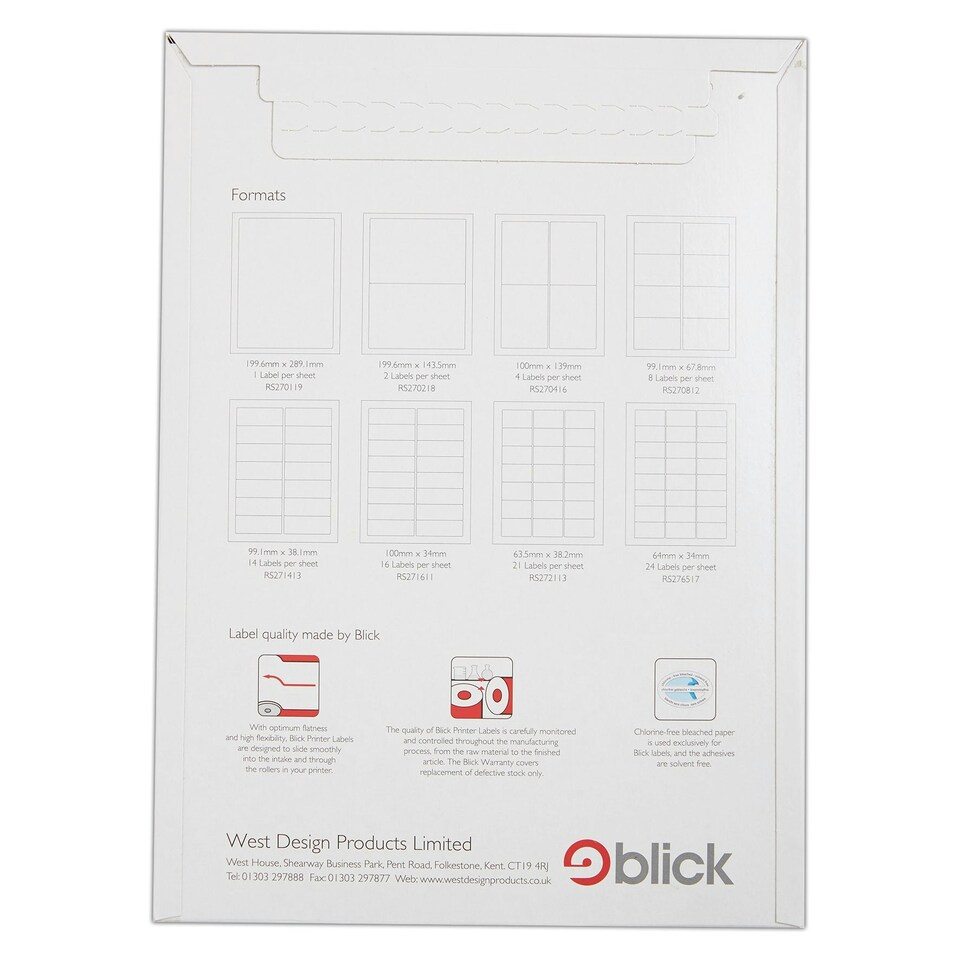 image 1 of Blick 4 Per Sheet 25 Sheets, 100mm x 139mm, Rectangular, White, 100 Labels
