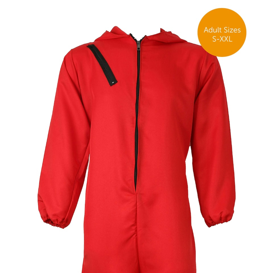 image 1 of Adults Red Jumpsuit with Hood Costume + Salvador Mask | Red | S