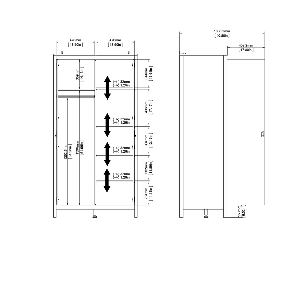 image 1 of Barcelona Wardrobe with 2 Doors in White