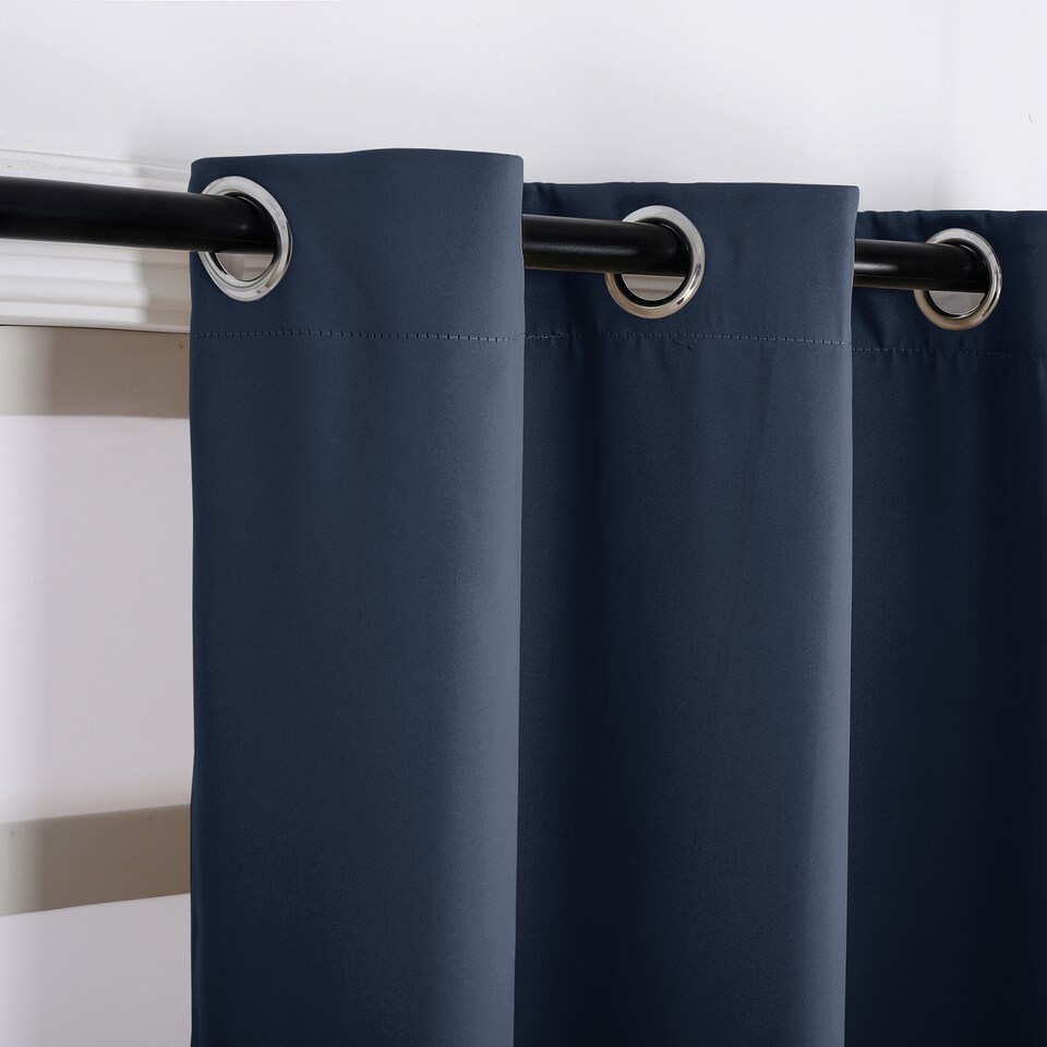 image 1 of Cobalt Dusty Blue Blackout Thermal Eyelet Curtains - 46 x 63 Inch Drop - 2 Panel | Blue | One Size