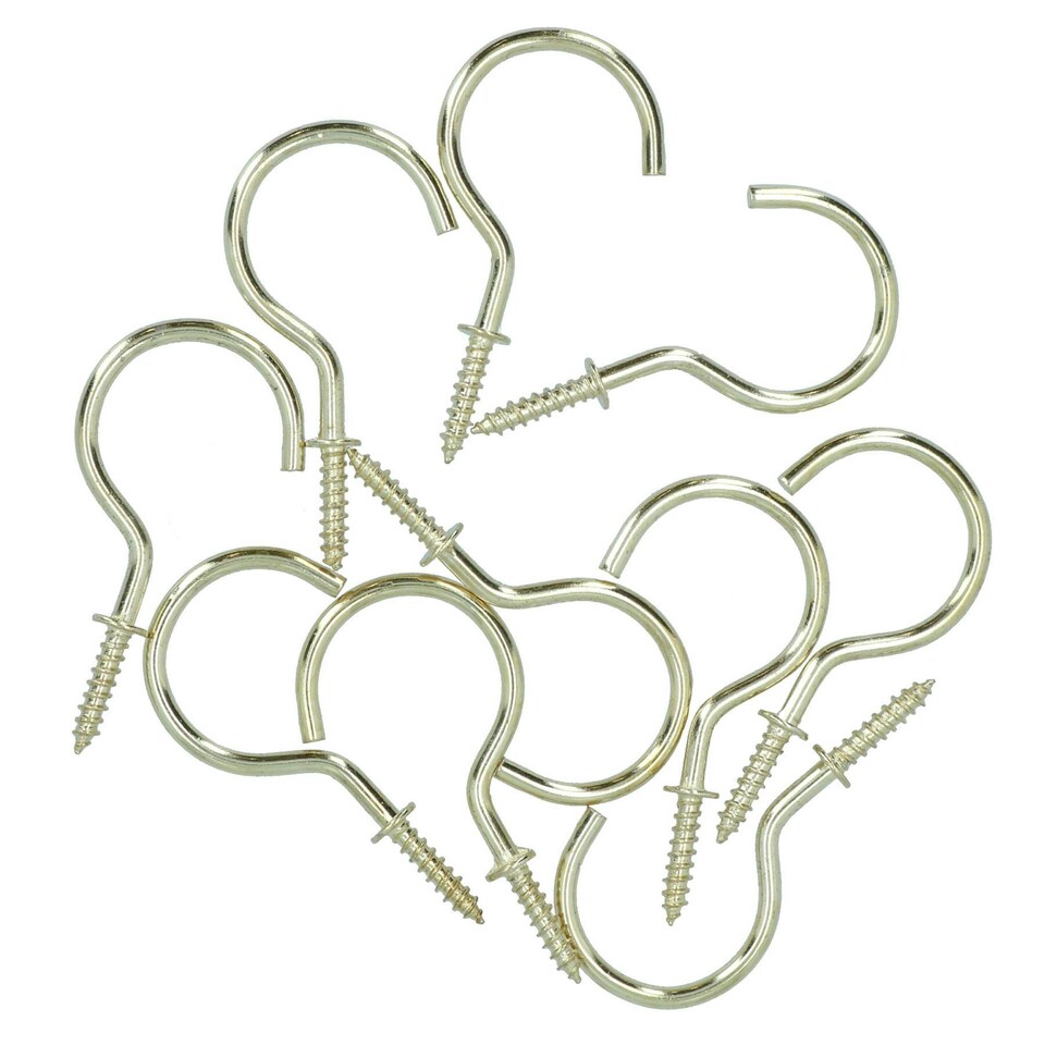 image 1 of 50mm Cup Hook Screws Picture Curtain Hangers Fasteners Brass Coated 10pc