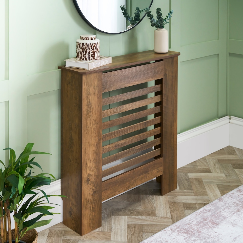 image 1 of OHS Wood Effect Radiator Cover Sideboard Shelf - Small | Brown | Dark Wood