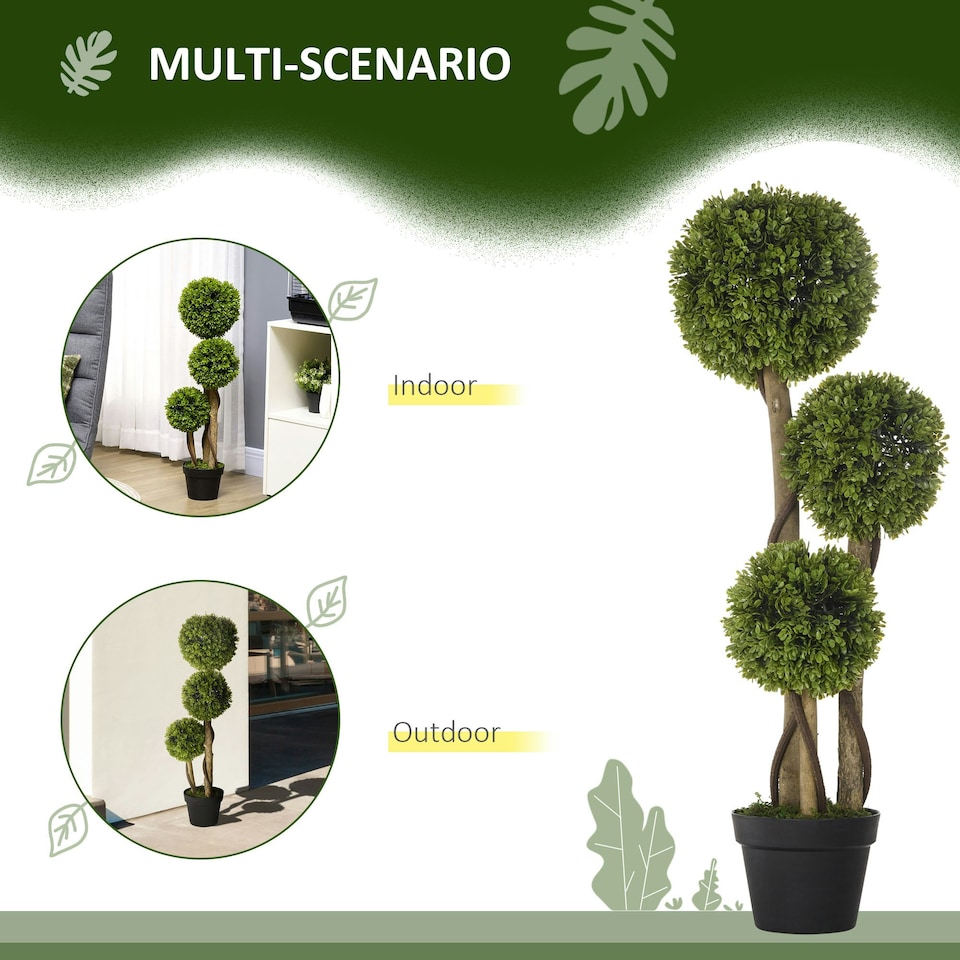 image 1 of HOMCOM Potted Artificial Plants Boxwood Ball Topiary Trees Indoor Outdoor, 90cm