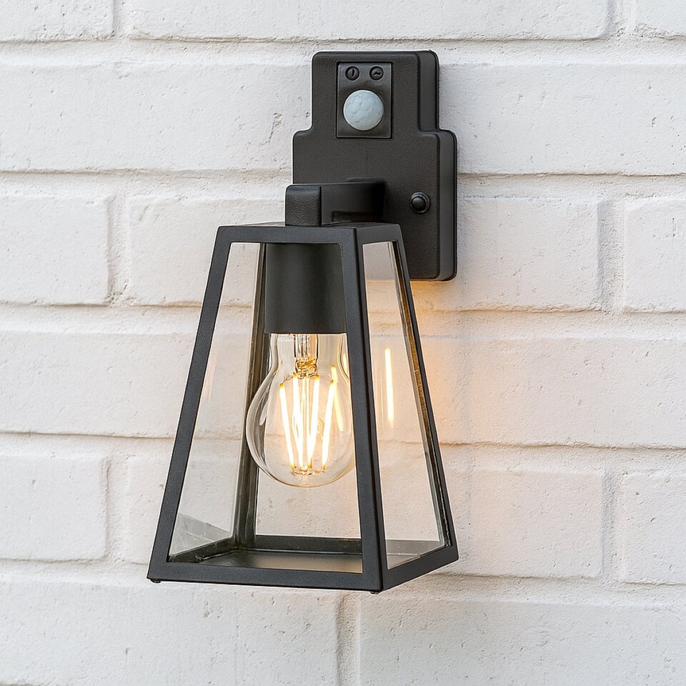 image 1 of CGC Callie Black Outdoor Wall Light with PIR Motion Sensor, E27, IP44 | Black | Black | Height: 28 cm, Width: 13 cm, Depth: 16 cm