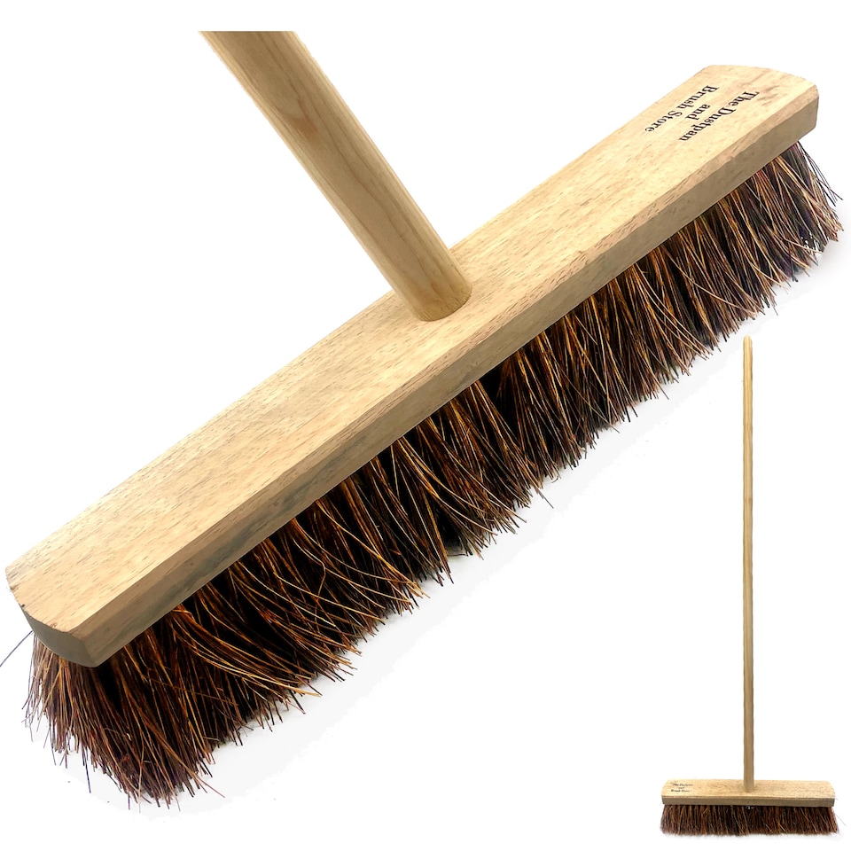 image 1 of Heavy Duty 18" Outdoor Broom Stiff Yard Brush and Handle