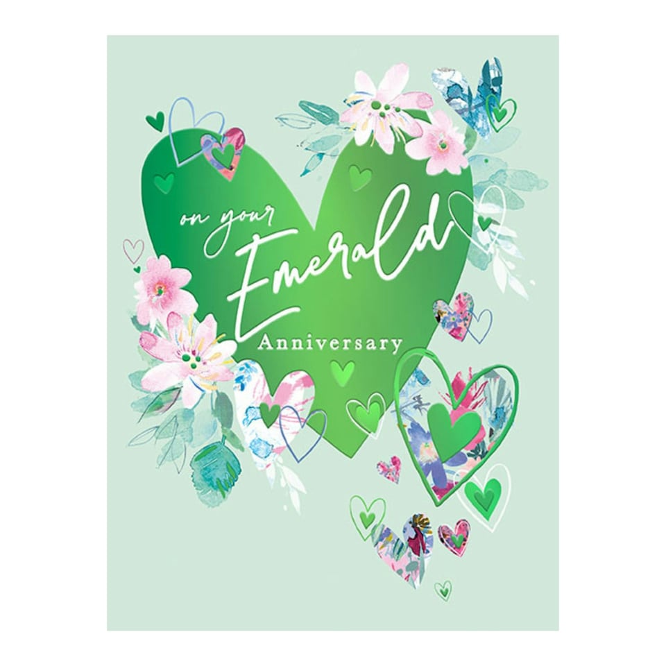 Words 'n' Wishes Your Emerald Anniversary Card, Celebrating 55 Years of Marriage, Large Foiled Heart and Flowers, 21.6 x 16.5 cms, Emerald