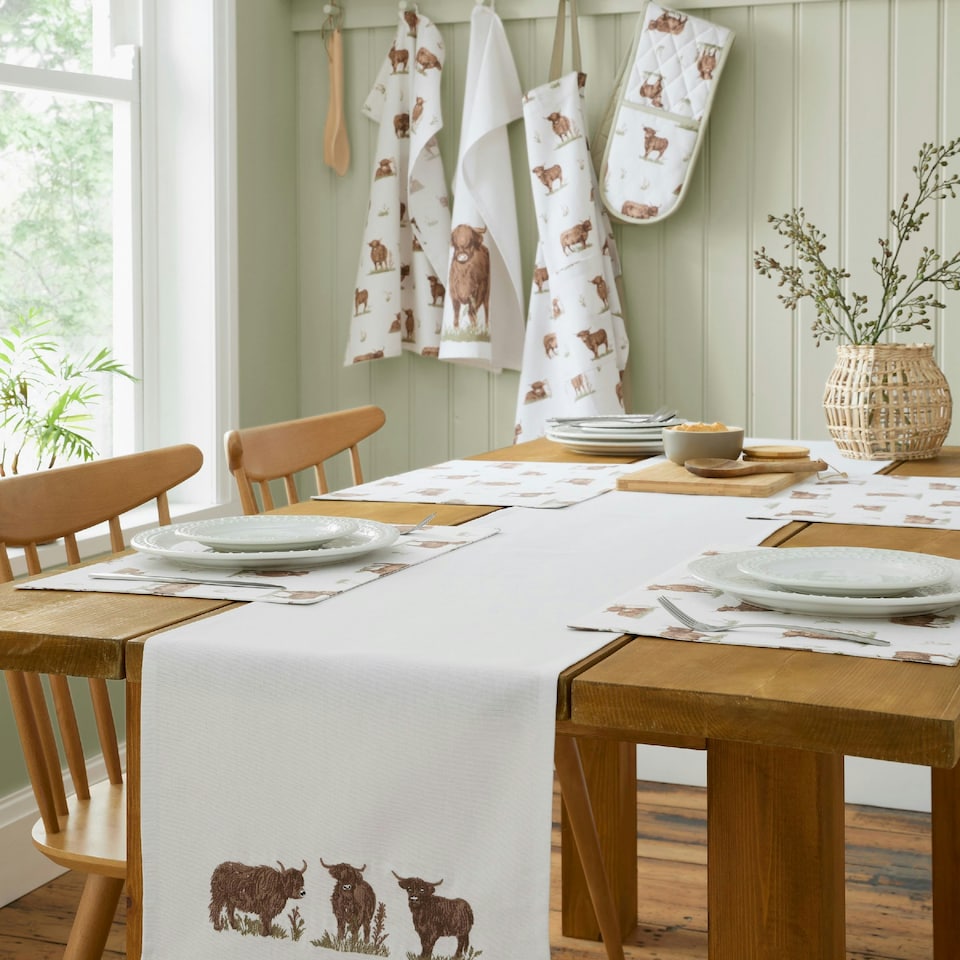 image 1 of Catherine Lansfield Angus Highland Cow Cotton Dining Placemat 4 Pack Natural Cream | Natural