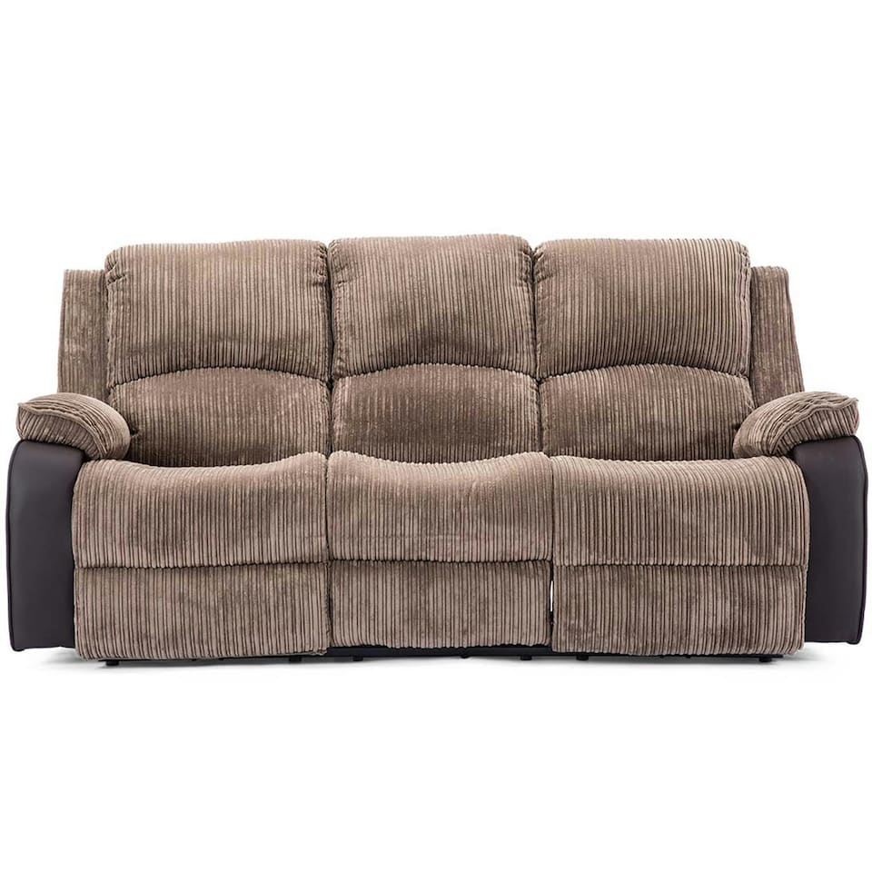 image 1 of Postana 3 Seater Electric High Back Jumbo Cord Fabric Recliner Sofa (Brown)