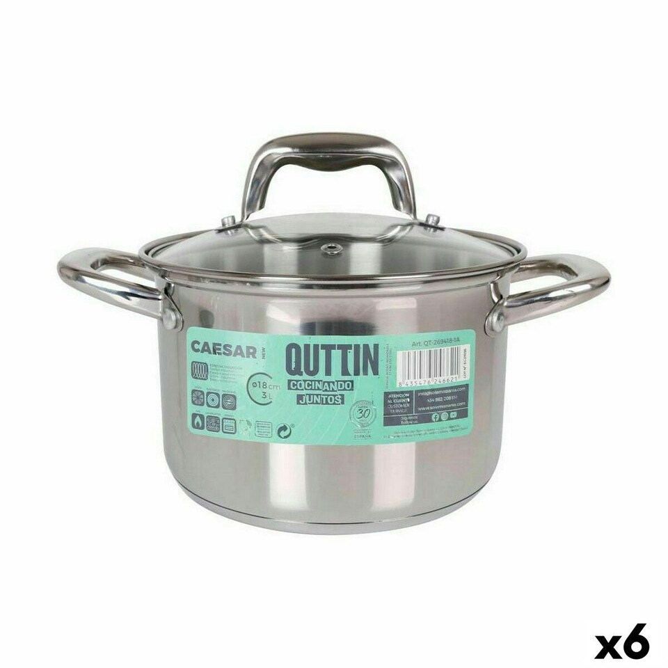 image 1 of Pot with Glass Lid Quttin Caesar Steel ø 18 x 12,5 cm (6 Units) N/A